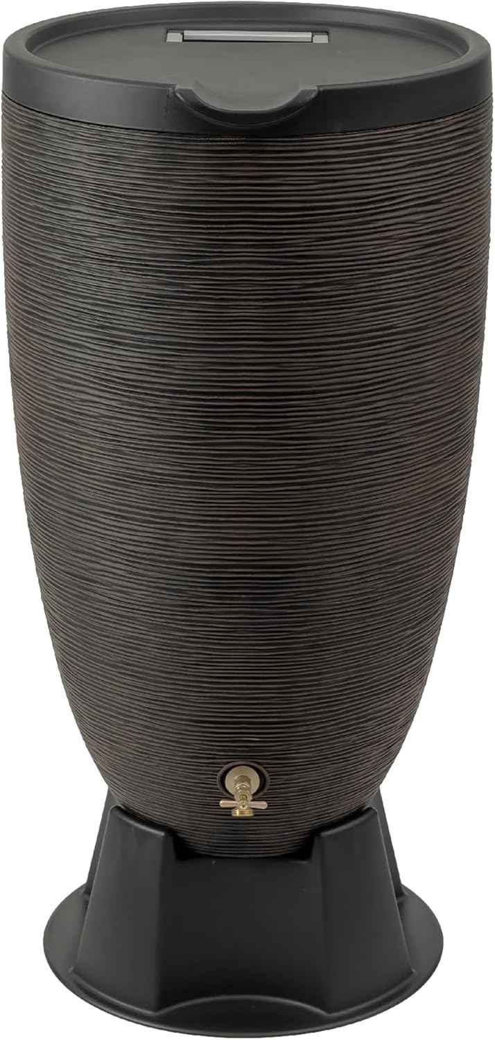 50-Gallon Newport Rain Barrel with Stand and Removable Lid, Bronze Color