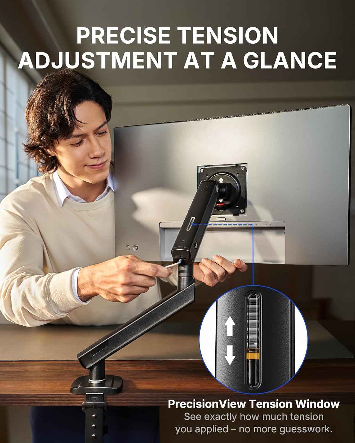 HUANUO FlowLift™ Pro Monitor Arm for 13–32" Screens, MechaSpring Monitor Mount, Fully-Adjustable Monitor Stand with Tilt/Swivel/Rotation, Tool-Free VESA Mount, C-Clamp/Grommet Base, Max Load 19.8 lbs