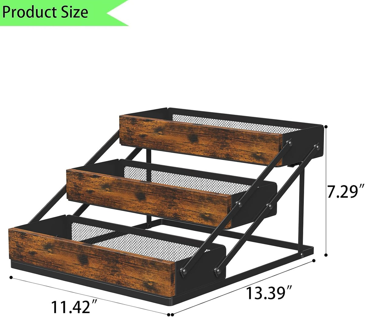 3 Tier Spice Rack Organizer for Cabinet, Foldable Spice Rack for Countertop, Cabinet Drawers Rustic Wooden Seasoning Spice storage for Kitchen Station, Pantry, Home - 1PC - Field & Nook
