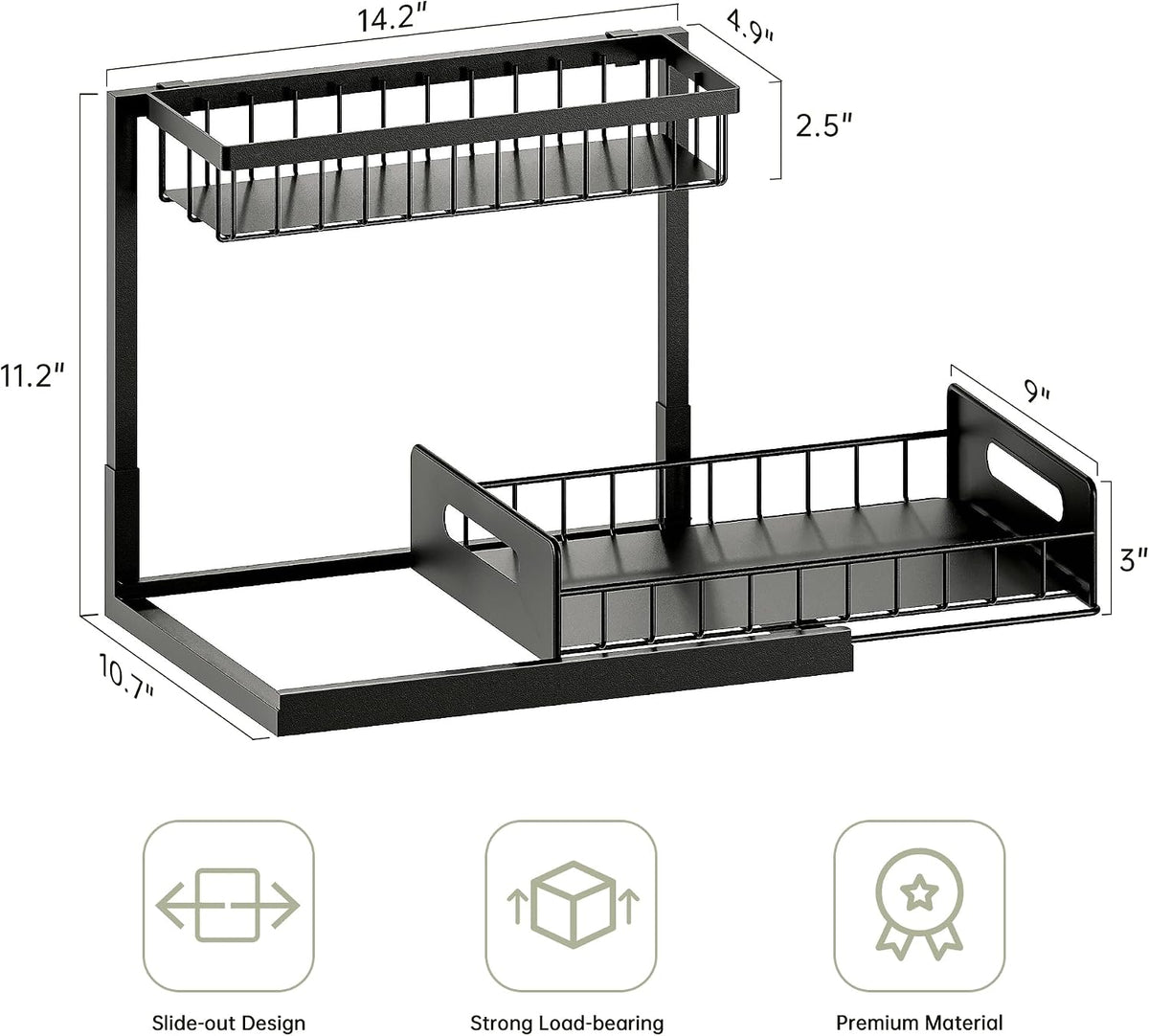 Under Sink Organizer and Storage, Slide Out Cabinet Organizer, Pull Out Sink Shelf for Kitchen Bathroom Laundry, 2 Pack Black - Field & Nook