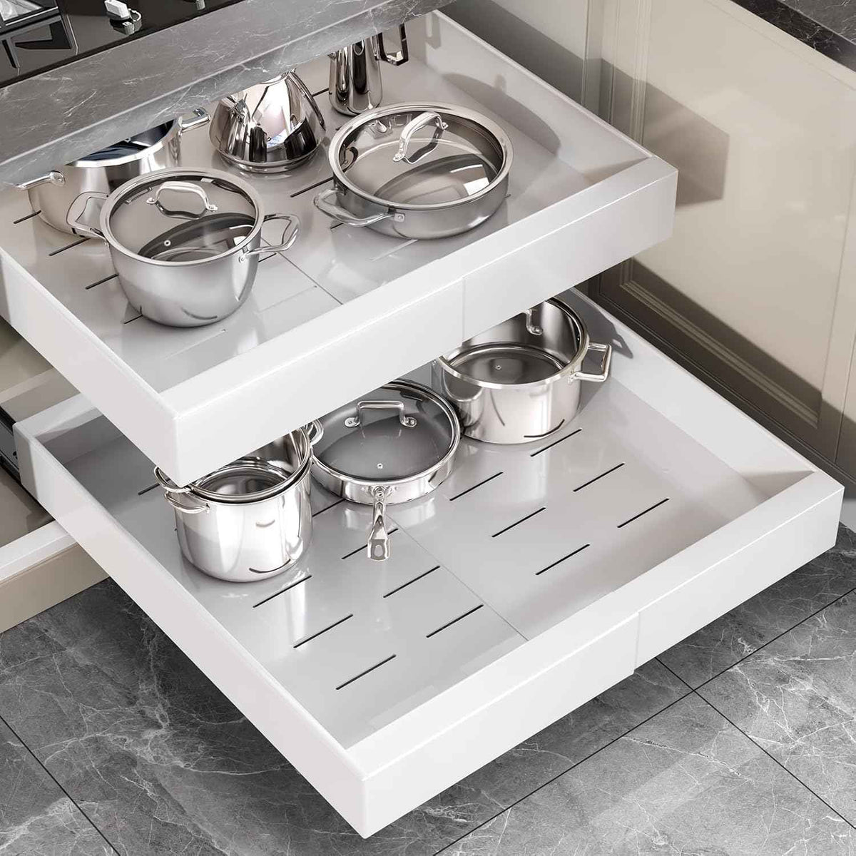 Seinloes 2 Pack Pull-Out Cabinet Organizer, 22" Deep, White