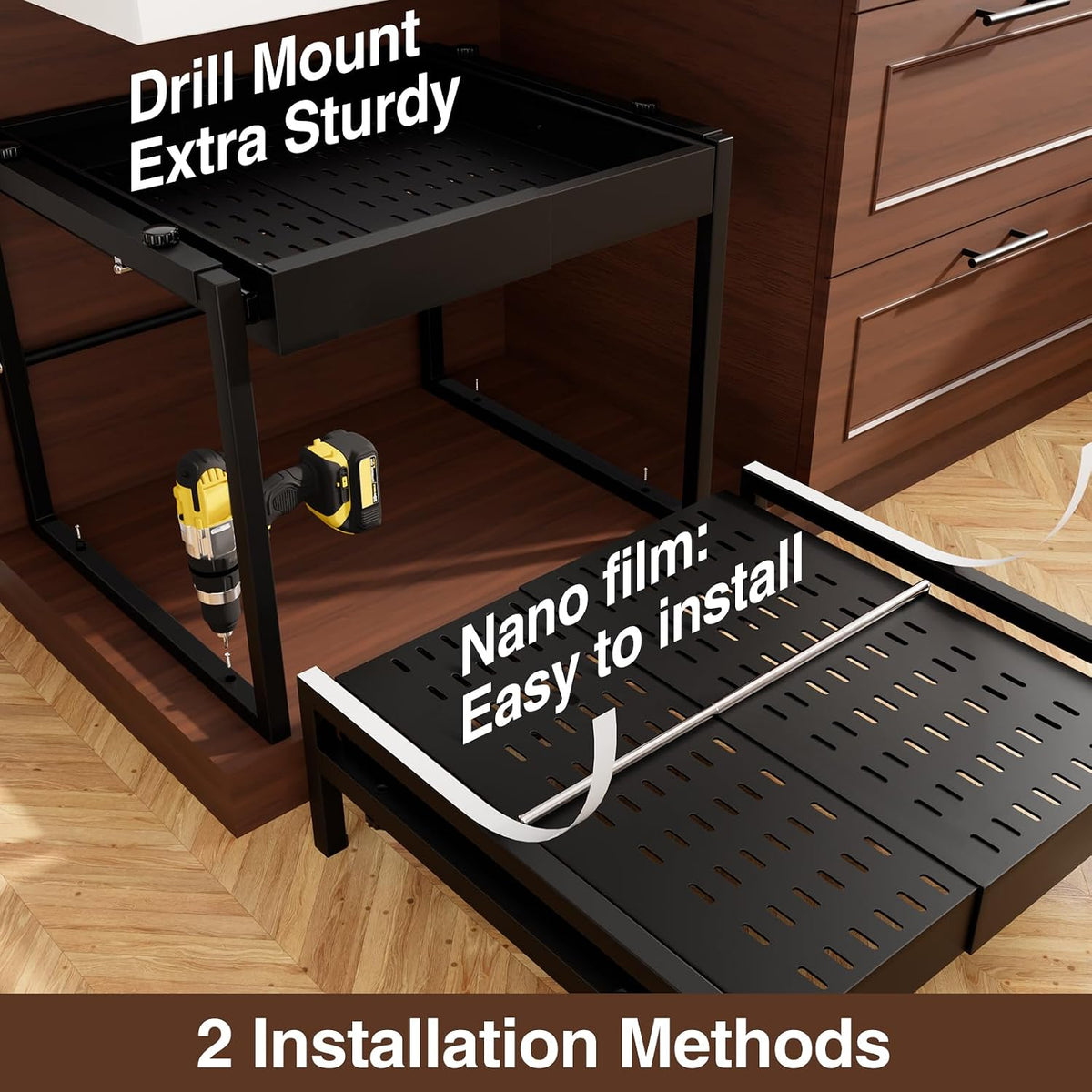 2-Tier Expandable Pull Out Cabinet Organizer, Black