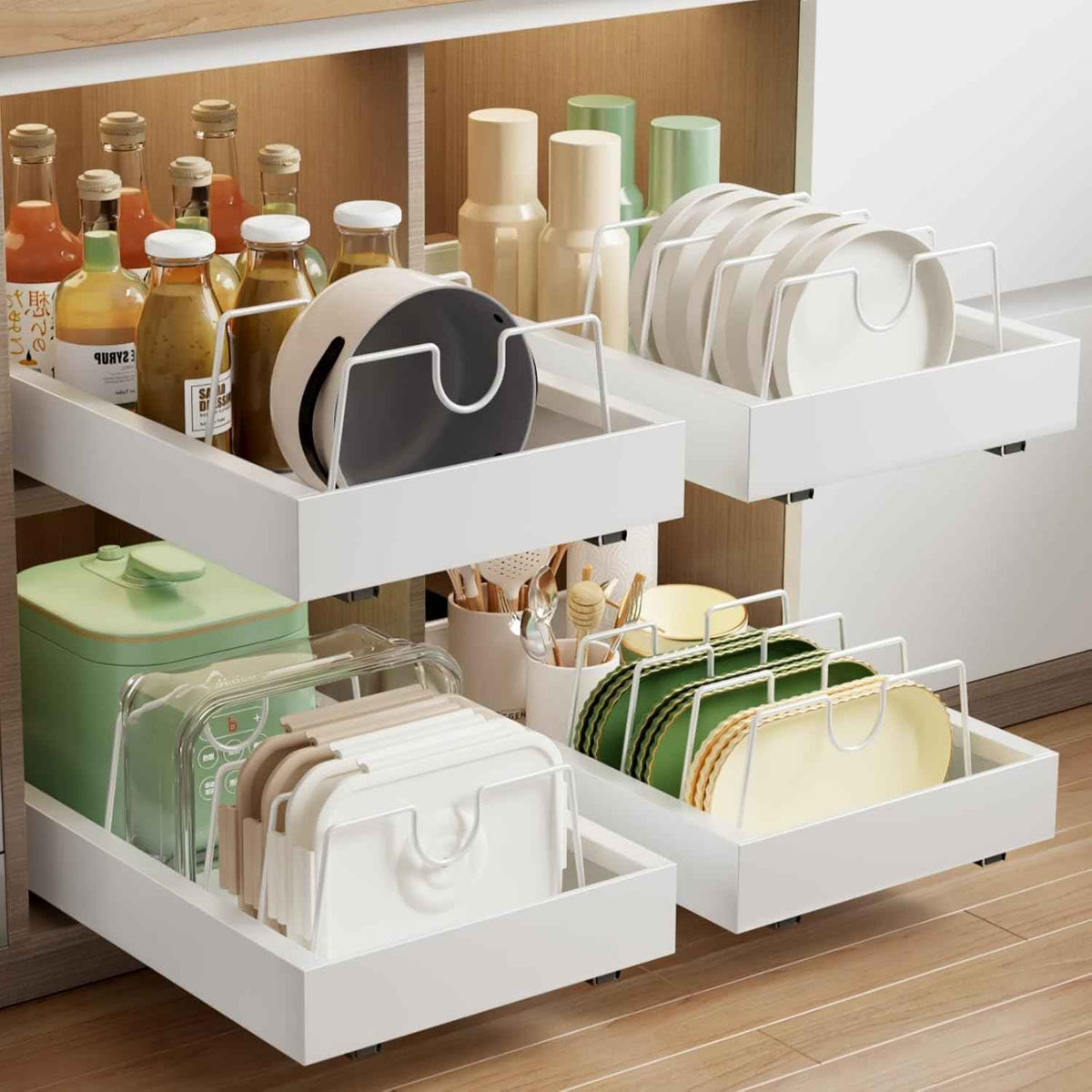 Mustorn 2 Pack Pull Out Cabinet Organizer, 21.8" Deep, White