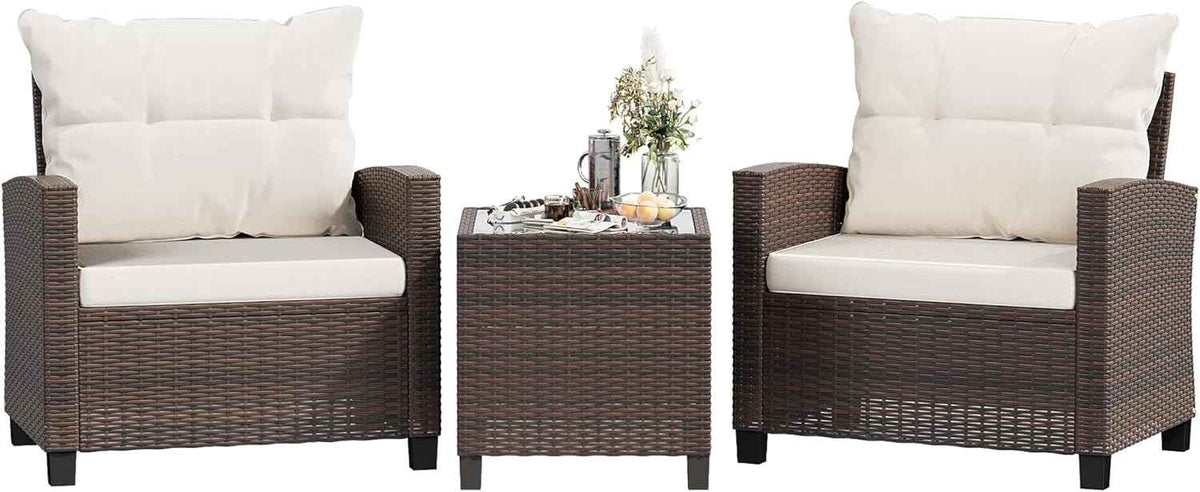 Shintenchi 3 Pieces Patio Furniture Set, PE Rattan Wicker 3 Pcs Patio