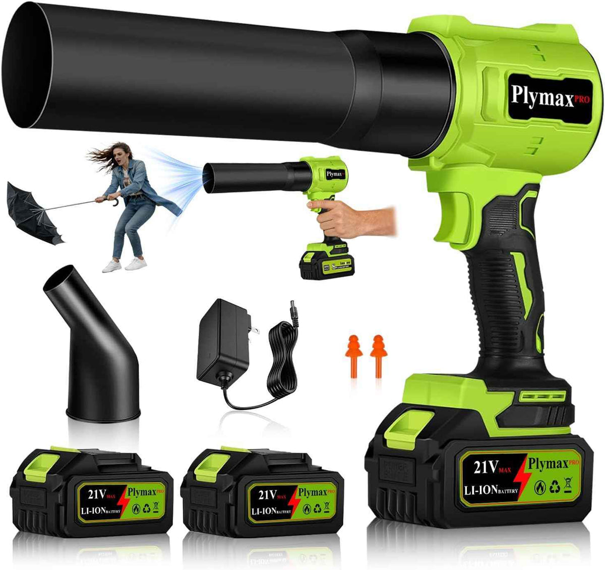 Cordless Leaf Blower, 800,000 RPM Electric Leaf Blower, Handheld Leaf Blower Cordless with 2×4.0Ah Batteries & Charger,Air Blower with 2-Speed Nozzles for Patio,Lawn Care,Dust,Snow & Car Drying