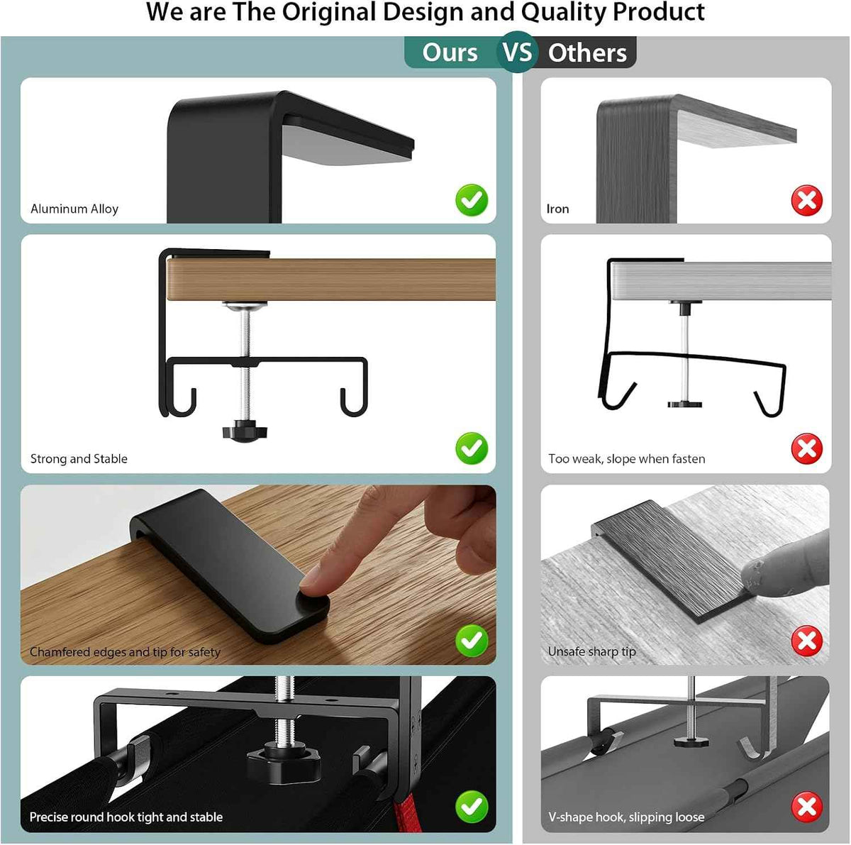 36-Inch Under-Desk Cable Tray – No-Drill Clamp-On Fabric Cord Organizer, Black