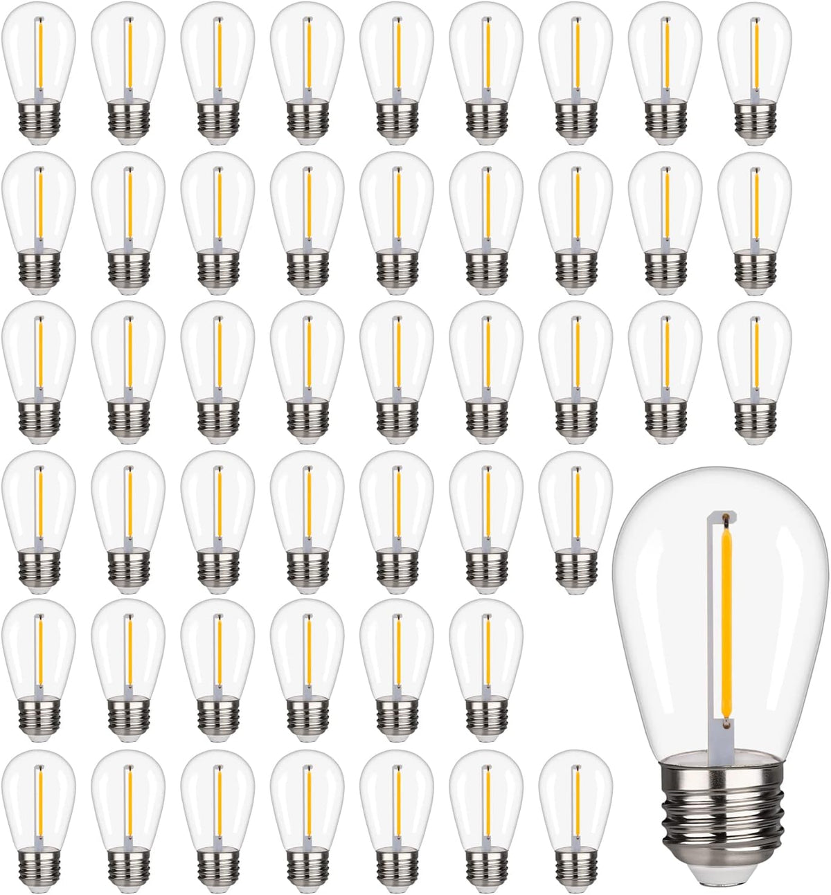 48 Pack S14 LED String Light Bulbs, 1W Shatterproof & Waterproof Outdoor Indoor Replacement Bulbs, E26 Base Edison LED Light Bulbs Warm White 2200K. (S14 48Pack)