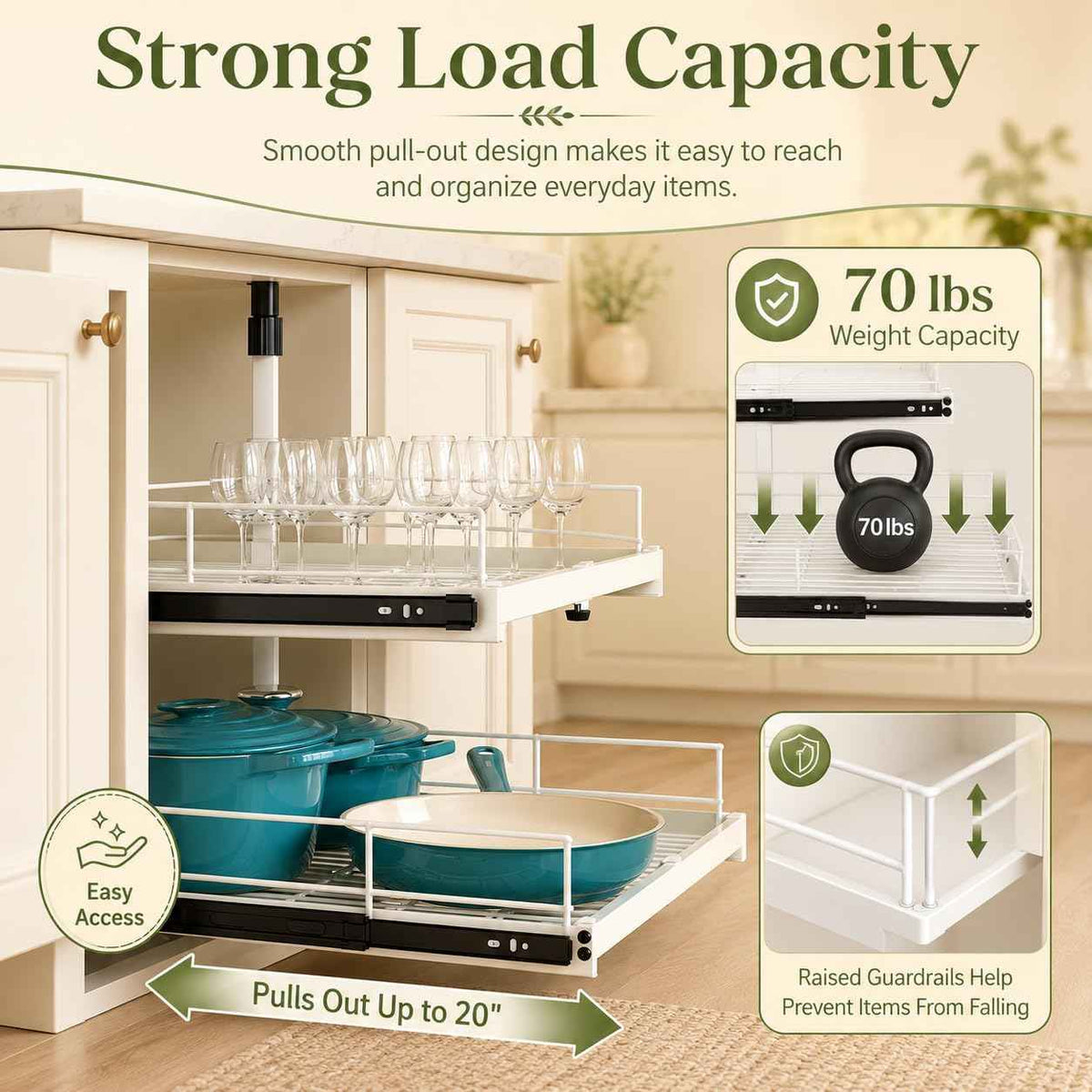 Expandable 2-Tier Pull-Out Cabinet Organizer, 13"-21" W, White