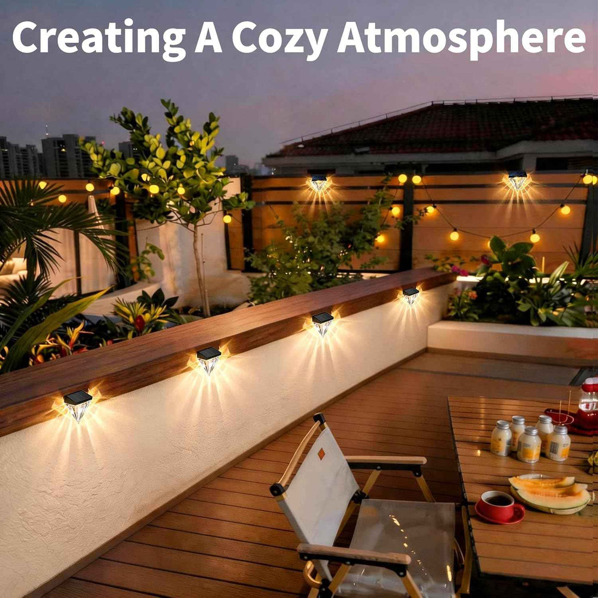 Solar Fence Lights, Solar Deck Lights Outdoor Waterproof, Warm White LED Solar Wall Lights 4 Pack for Garden Stair, Fence, Patio, Front Porch, Pathway & Wall Decor