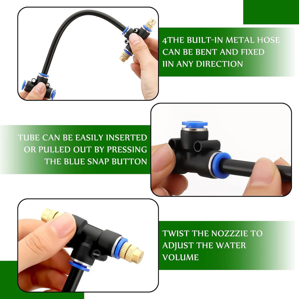 Adjustable Brass Misting Nozzle Tees with 8-Inch Tubes – 10 Pack