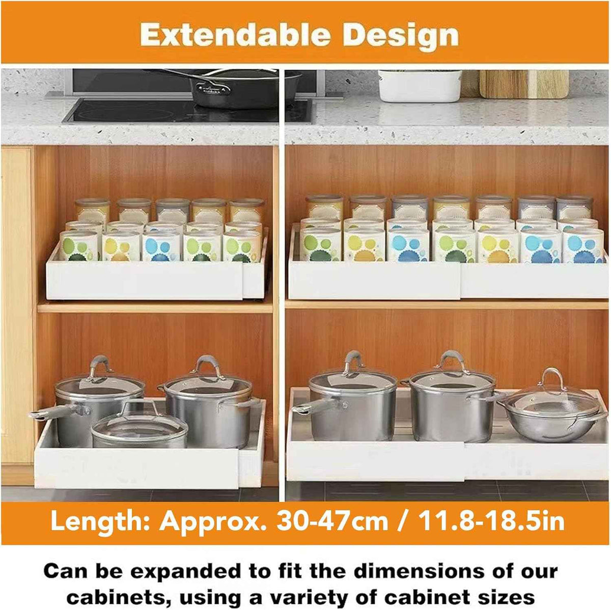 Expandable Pull Out Cabinet Organizer, 11.8" to 18.5"