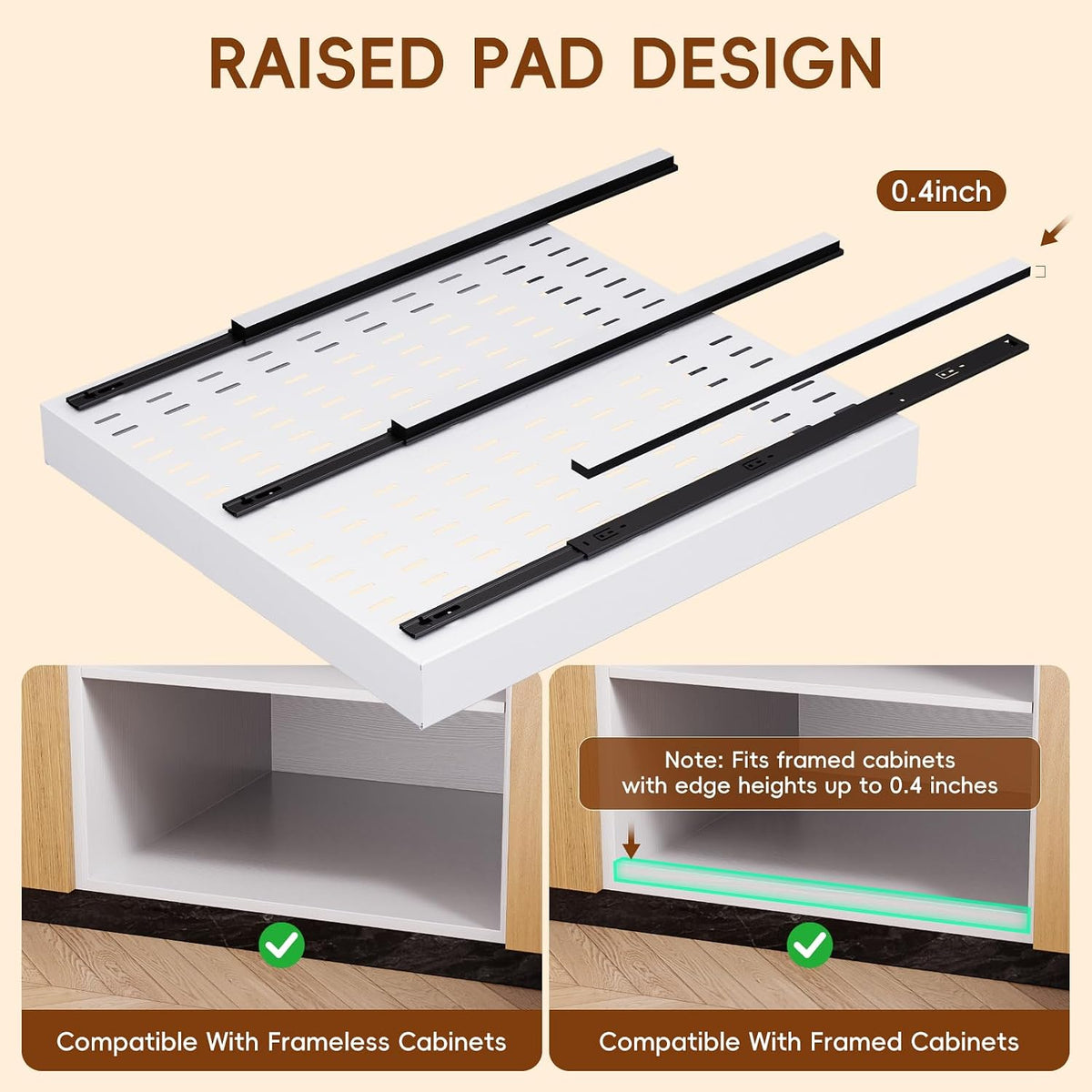 Pull Out Cabinet Organizer, 21"Deep Slide Out Drawers for Kitchen Cabinets | Adjustable Width 12.05"-20.4", For Framed/Frameless cabinets, No Drill Adhesive, 3‑Rail Smooth Glide, Height-Raising Pads - Field & Nook