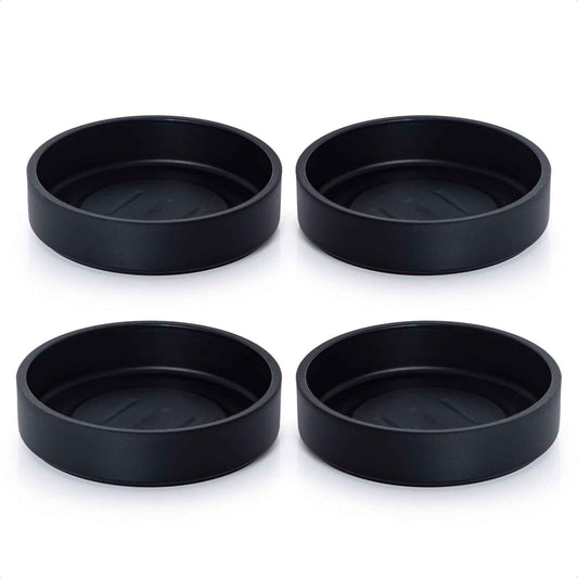 Phoenix Vine 4 Inch Plastic Plant Saucer Water Drip Tray, Heavy Sturdy Round Plant Drainage Tray for Indoors Outdoor, Set of 4, Matte Black, 21-TY-4B-4