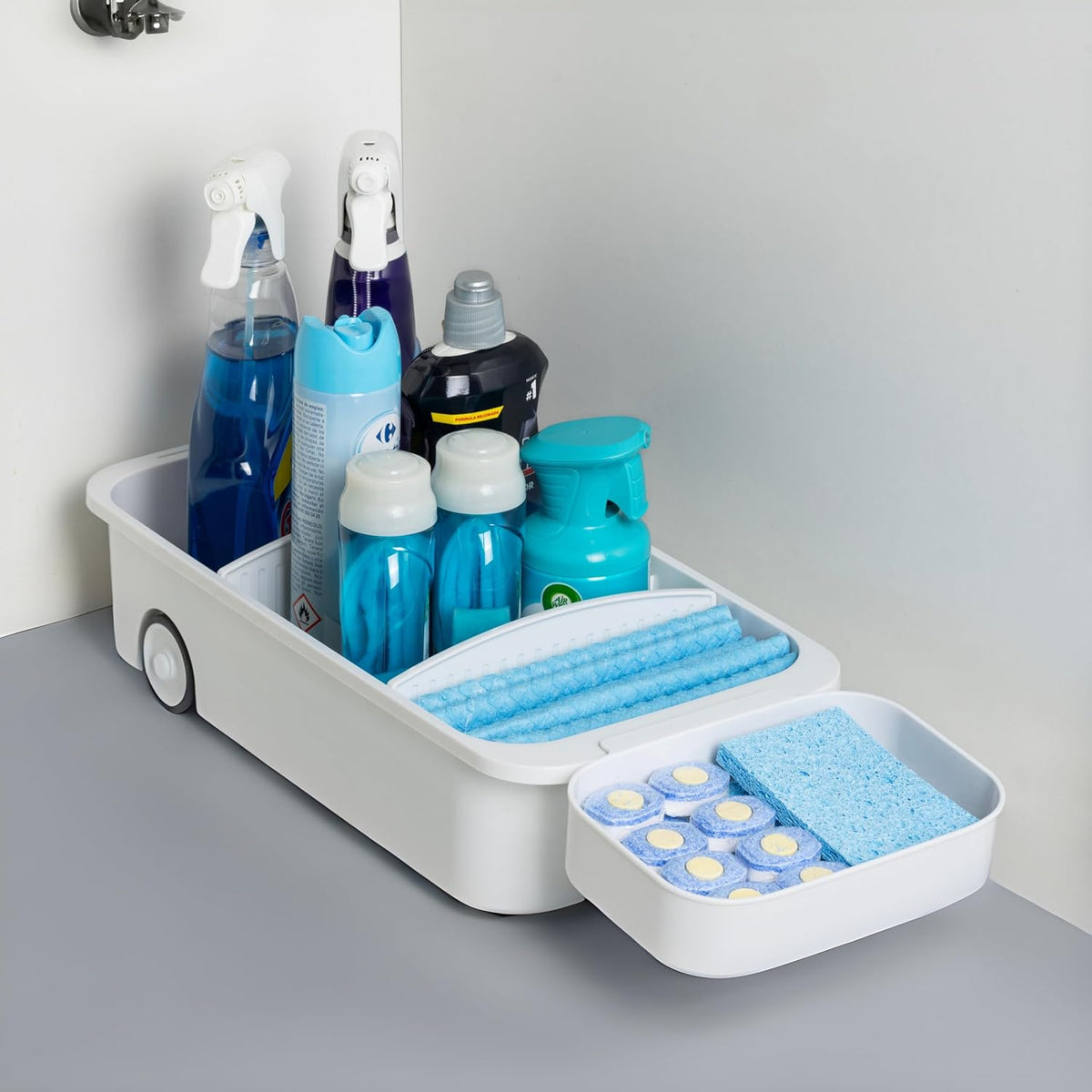 GAROOD Kitchen Under Sink Organizer Cleaning Supply Caddy Storage Bin Under Sink Caddy Rolling Cleaning Organizer with wheels Pull out tray Bathroom Kitchen Organizers Storage 16.5*8*3.75 in - 1 pack - Field & Nook