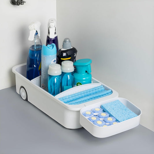 GAROOD Kitchen Under Sink Organizer Cleaning Supply Caddy Storage Bin Under Sink Caddy Rolling Cleaning Organizer with wheels Pull out tray Bathroom Kitchen Organizers Storage 16.5*8*3.75 in - 1 pack - Field & Nook