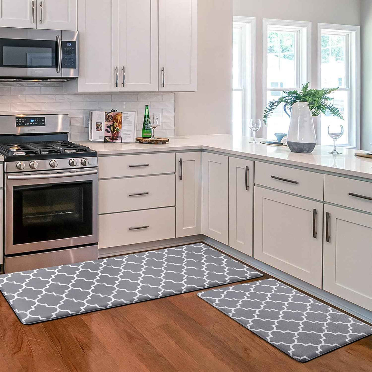 KMAT Kitchen Mat Set of 2,Cushioned Anti-Fatigue Kitchen Mats for Floor | Waterproof Non-Slip Kitchen Rugs Heavy Duty PVC Ergonomic Comfort Foam Rug for Kitchen,Floor Home,Office,Sink,Laundry