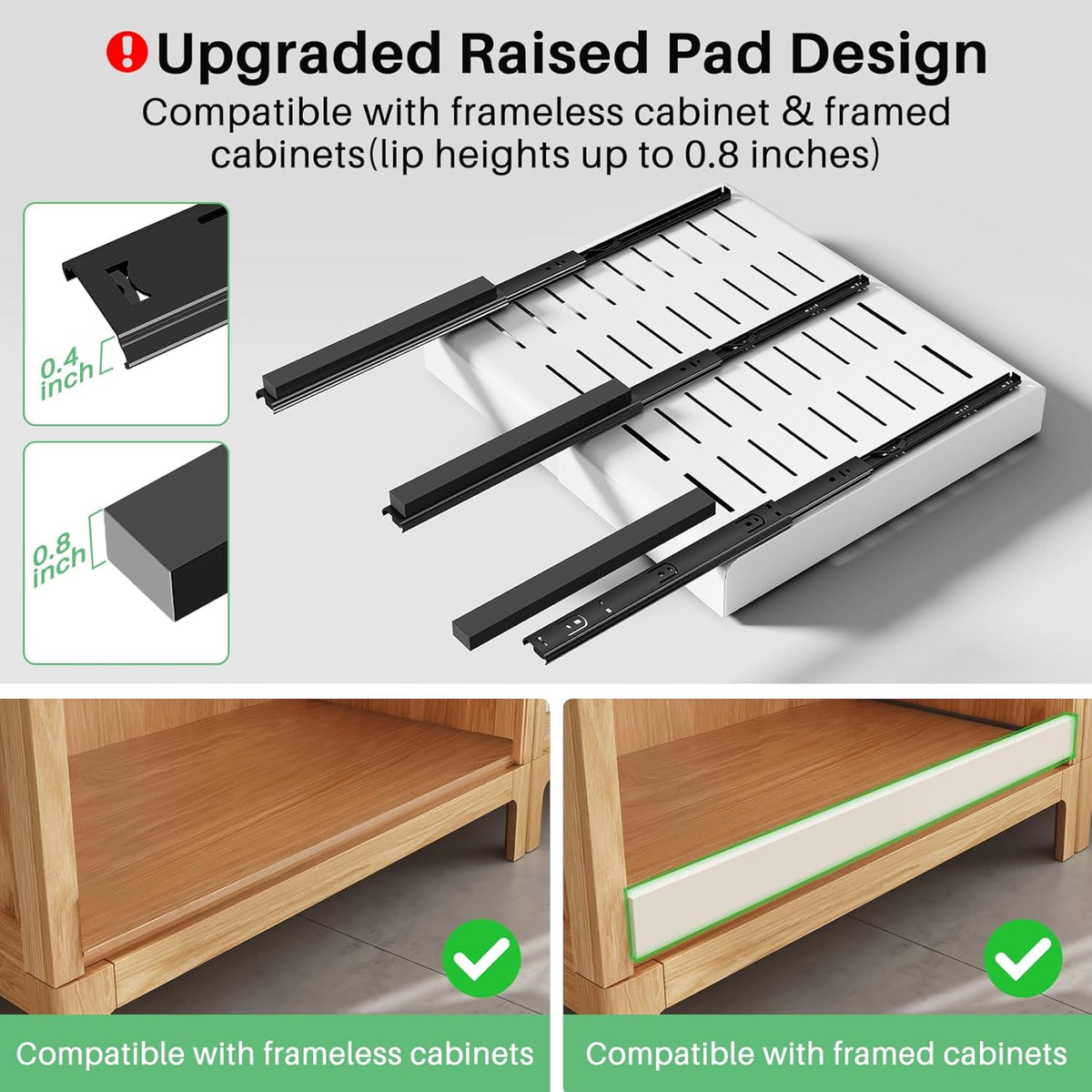 Pull out Cabinet Organizer, 2-pack, Expandable(12"-20") Heavy Duty Slide out Drawers Fixed with Adhesive Nano Film for Pots, Roll out Shelf Storage for Kitchen Base Cabinet Organization(3 Rails) - Field & Nook