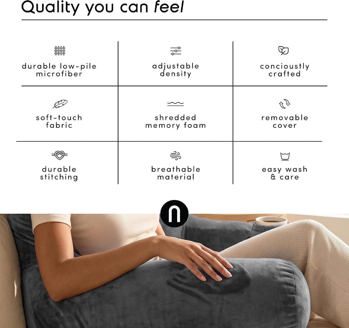 Reading Pillow with Arms – Shredded Foam Backrest with Pockets