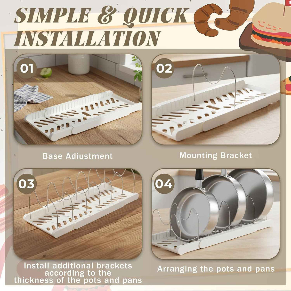 2 Pcs Expandable Pot and Pan Organizer, 7 Dividers
