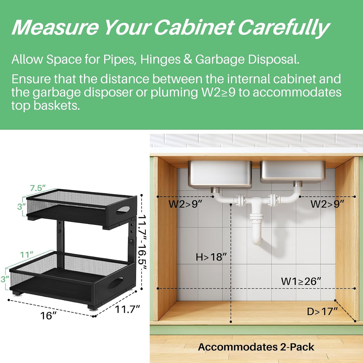 Under Sink Organizer, 1-Pack Pull Out Cabinet Organizer 2 Tier Metal Slide Out Storage Shelf Rack, L-Shaped Adjustable Height,Mesh Sliding Drawer for Kitchen, Bathroom, Laundry, Pantry, Black, XL - Field & Nook
