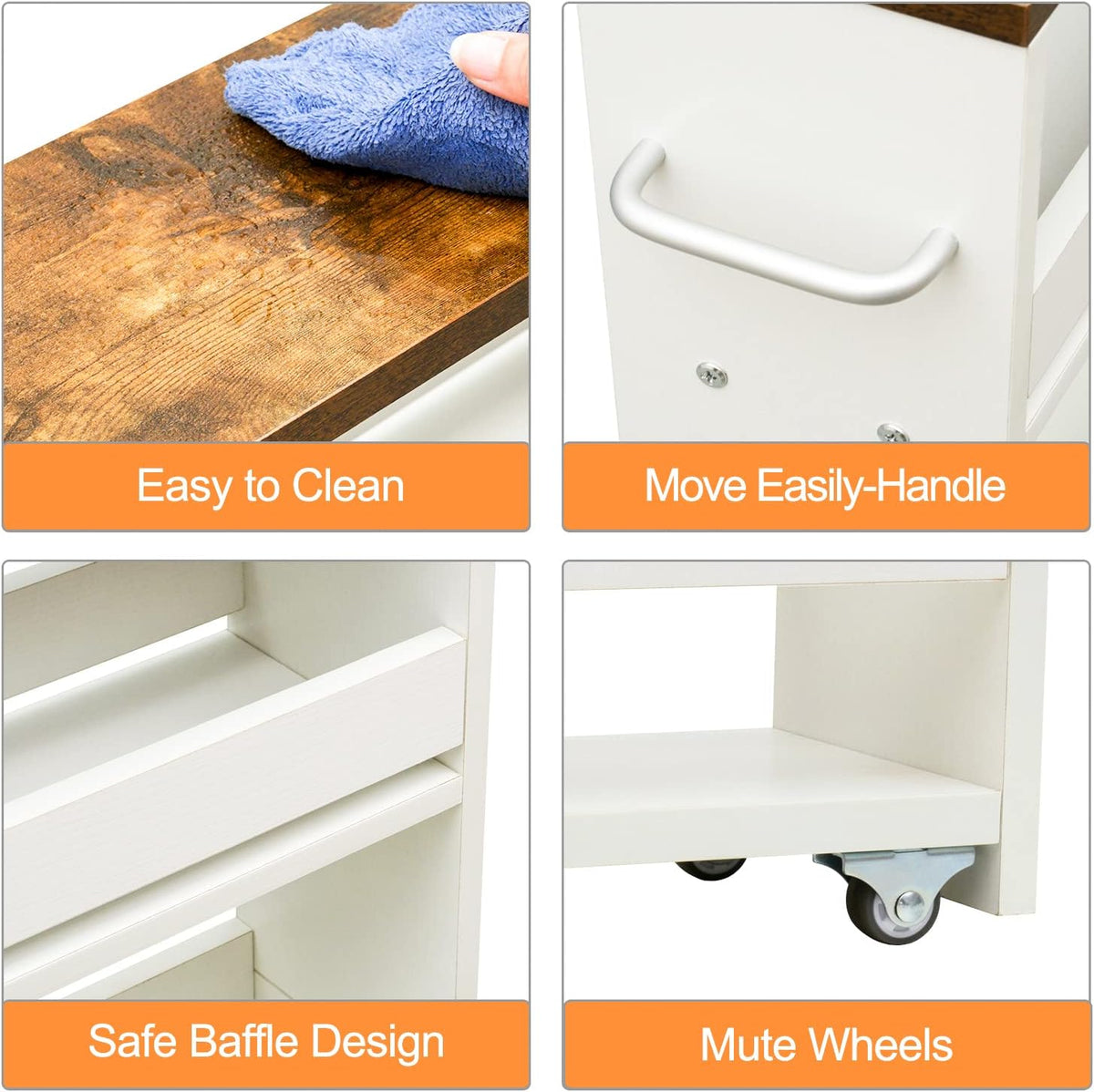 Slim Rolling Storage Cart – Wood 4-Tier Narrow Kitchen/Laundry Cart - Field & Nook