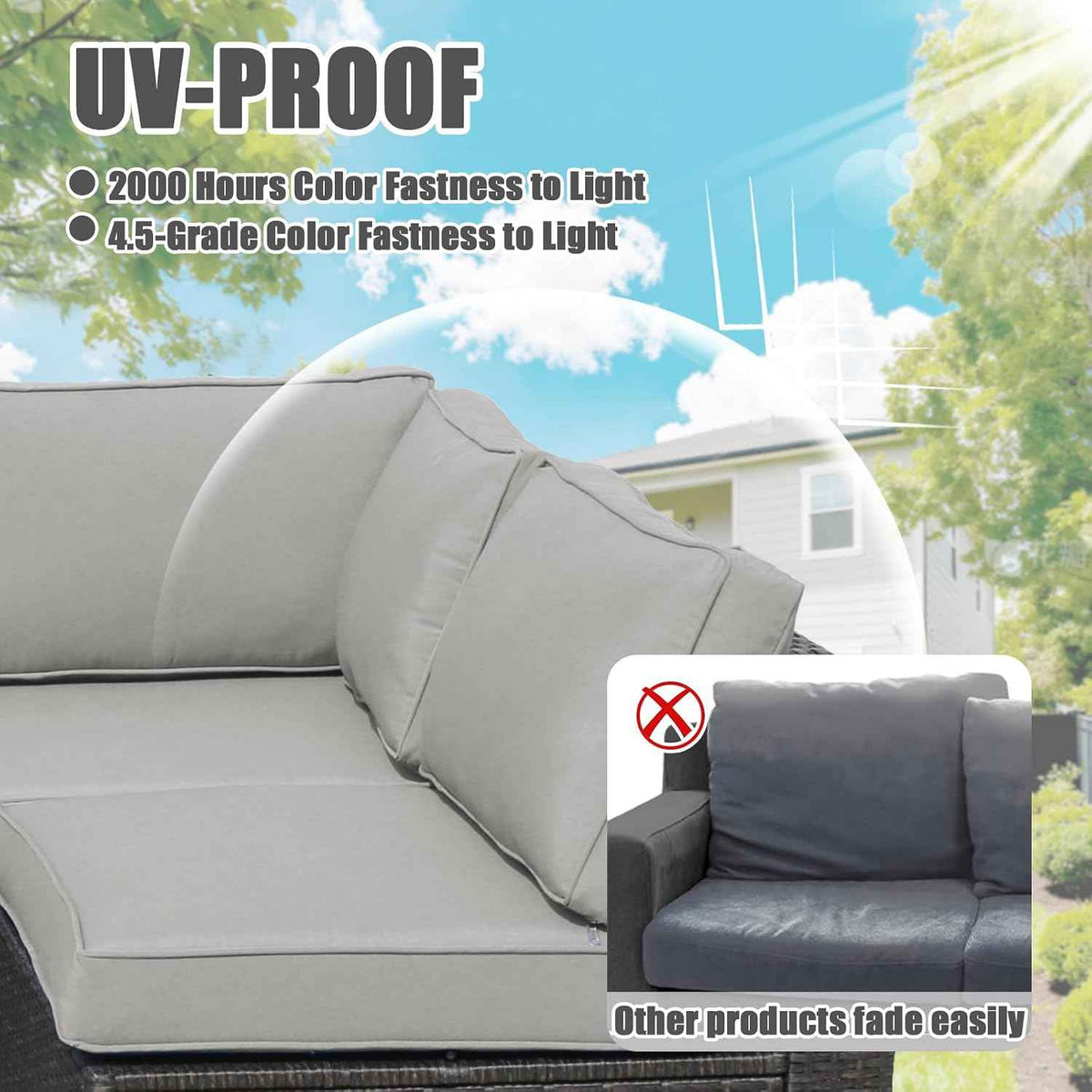 14 Piece Patio Cushion Covers Replacement Splashproof Fade Resistant Outdoor Sofa Slipcovers with Zippers for Sectional, Chair Deck Porch Furniture Protector (Light Gray,23.6x23.6x3.94 Inches)