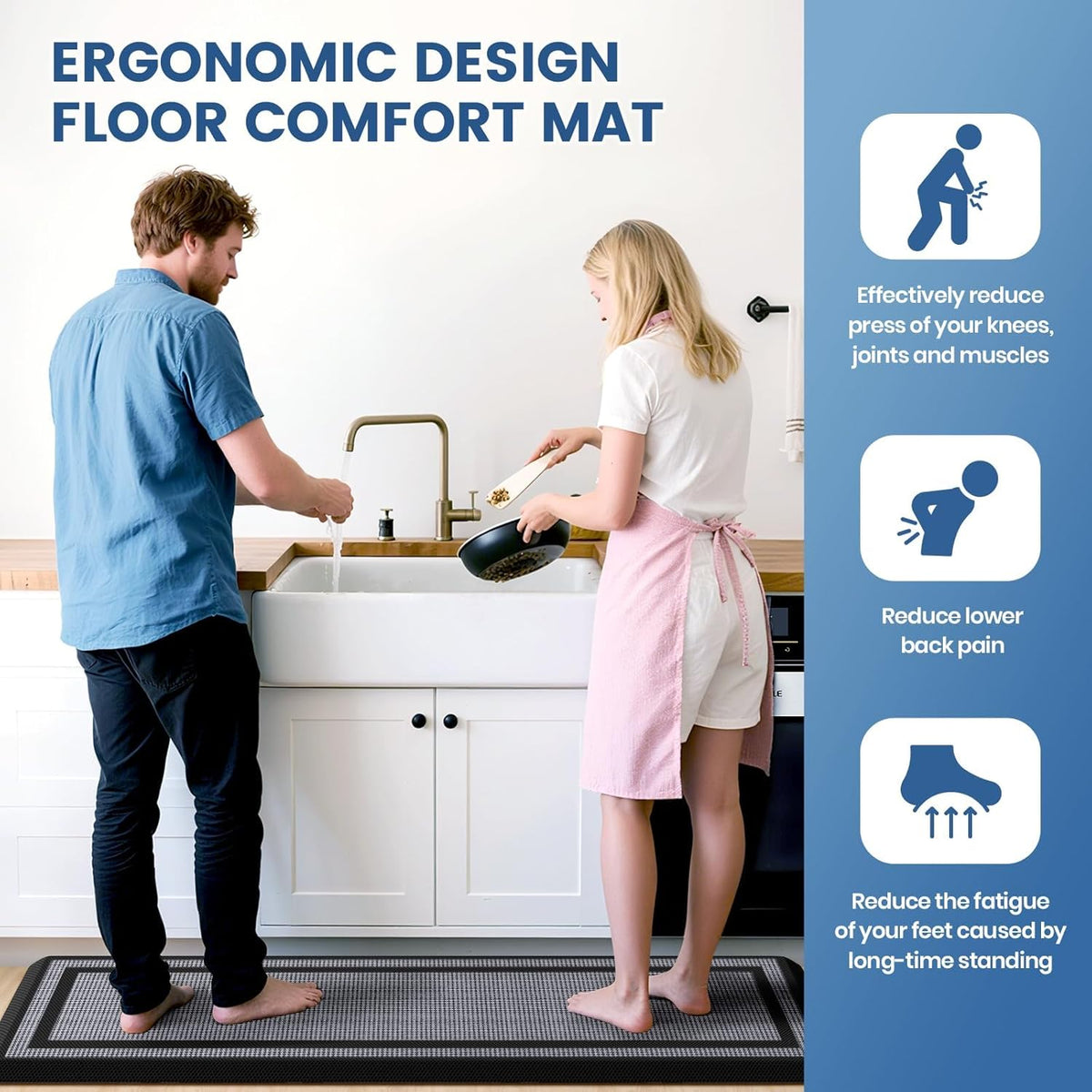 Waterproof Kitchen Mat Set – Two Black Cushioned Anti-Fatigue Rugs