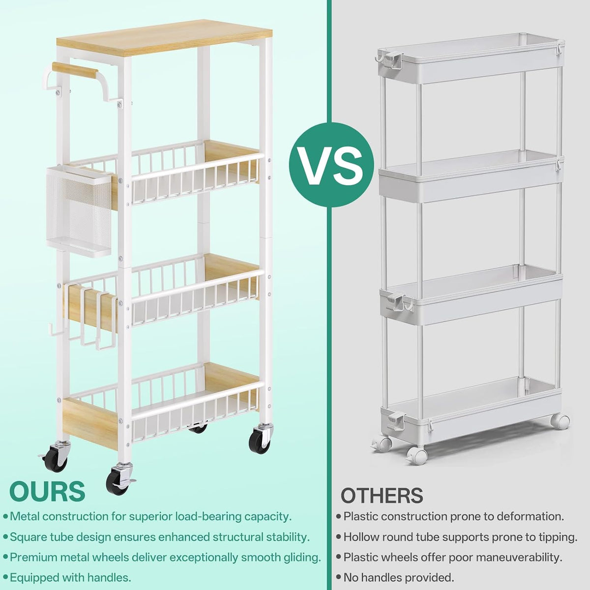 DTUQYX Laundry Room Organization Cart, 4 Tier Slim Rolling Cart for Small Narrow Spaces, Storage Shelf Cabinet with Wheels for Bathroom, Utility Room, Kitchen, Near Washer Dryer (9.1" Overall Width) - Field & Nook