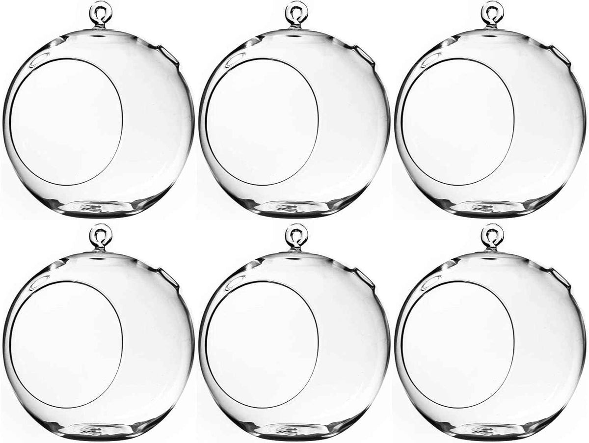 WGV Hanging Terrarium Globe, Width 8", Height 9", DIY Air Succulent Planter, Clear Glass Vase Orb with Flat Bottom, Candle Holder for Windowsill Outdoor Garden Decor, 6 Pieces Bulk