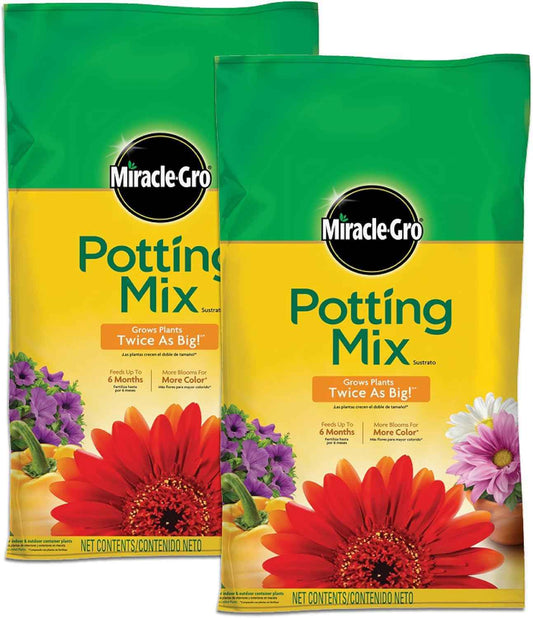 Miracle-Gro Potting Mix - For Container Plants, Flowers, Vegetables, Shrubs, Annuals, Perennials, Potting Soil Mix, Feeds up to 6 Months, 16 qt. (2-Pack)