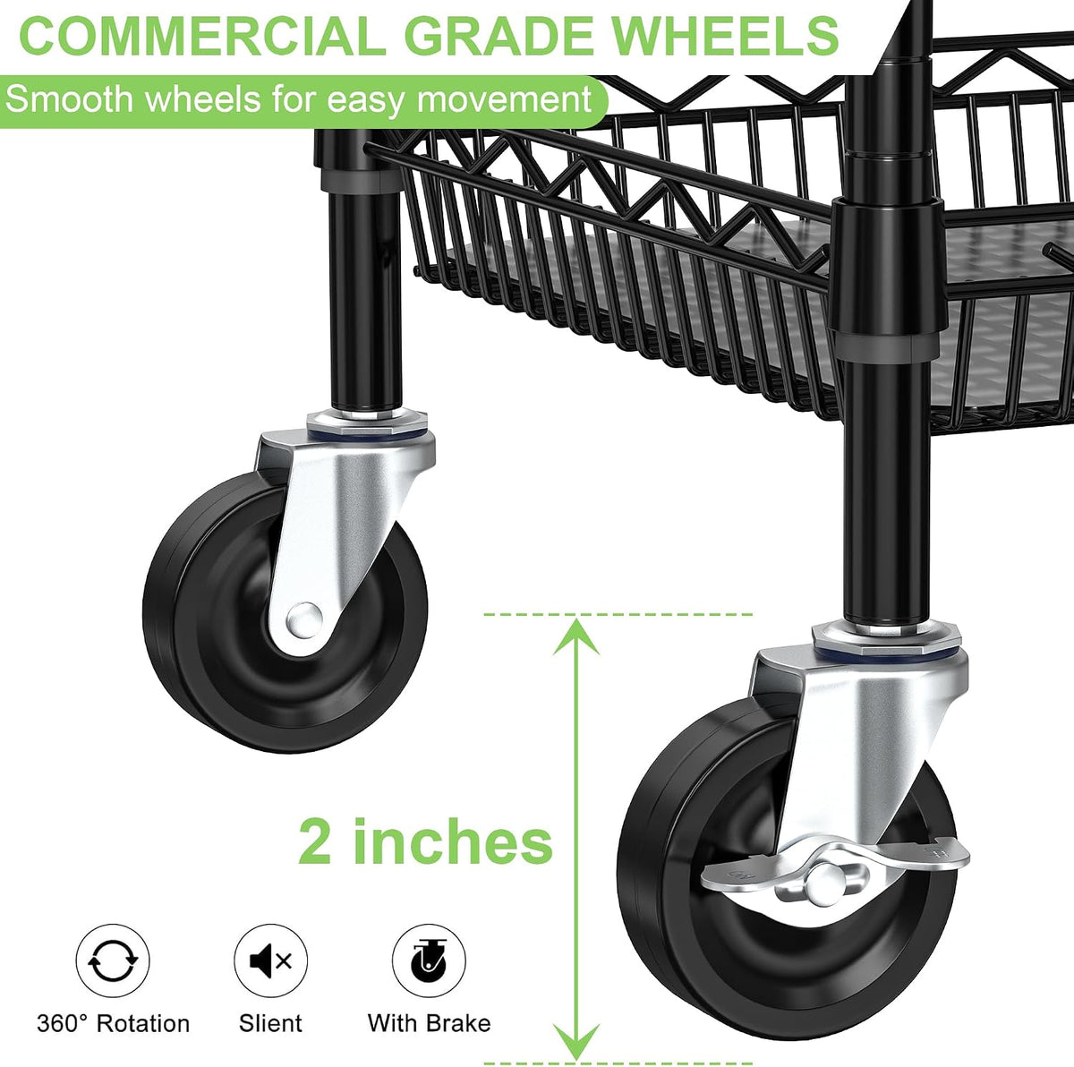 3 Tier Rolling Utility Metal Carts with Wheels Heavy Duty Cart 750Lbs | Adjustable Kitchen Storage Organizer Cart with Handle & Shelf Liner Commercial Grade Trolley for Indoor & Outdoor Use - Field & Nook