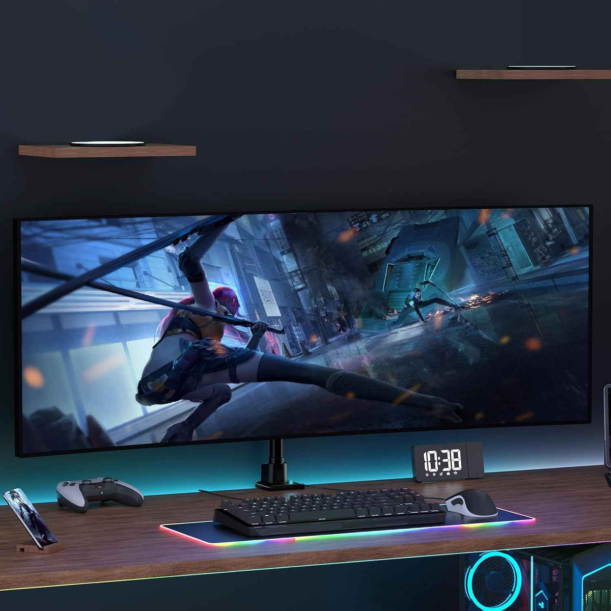 24-57'' Ultrawide Monitor Desk Mount, Aluminum Heavy Duty Monitor Arm | Low Profile, Topside Clamp/Grommet Mounting, Tilt, Swivel, Rotate, Holds up to 59.4lbs, VESA 75x75/100x100 mm, Black