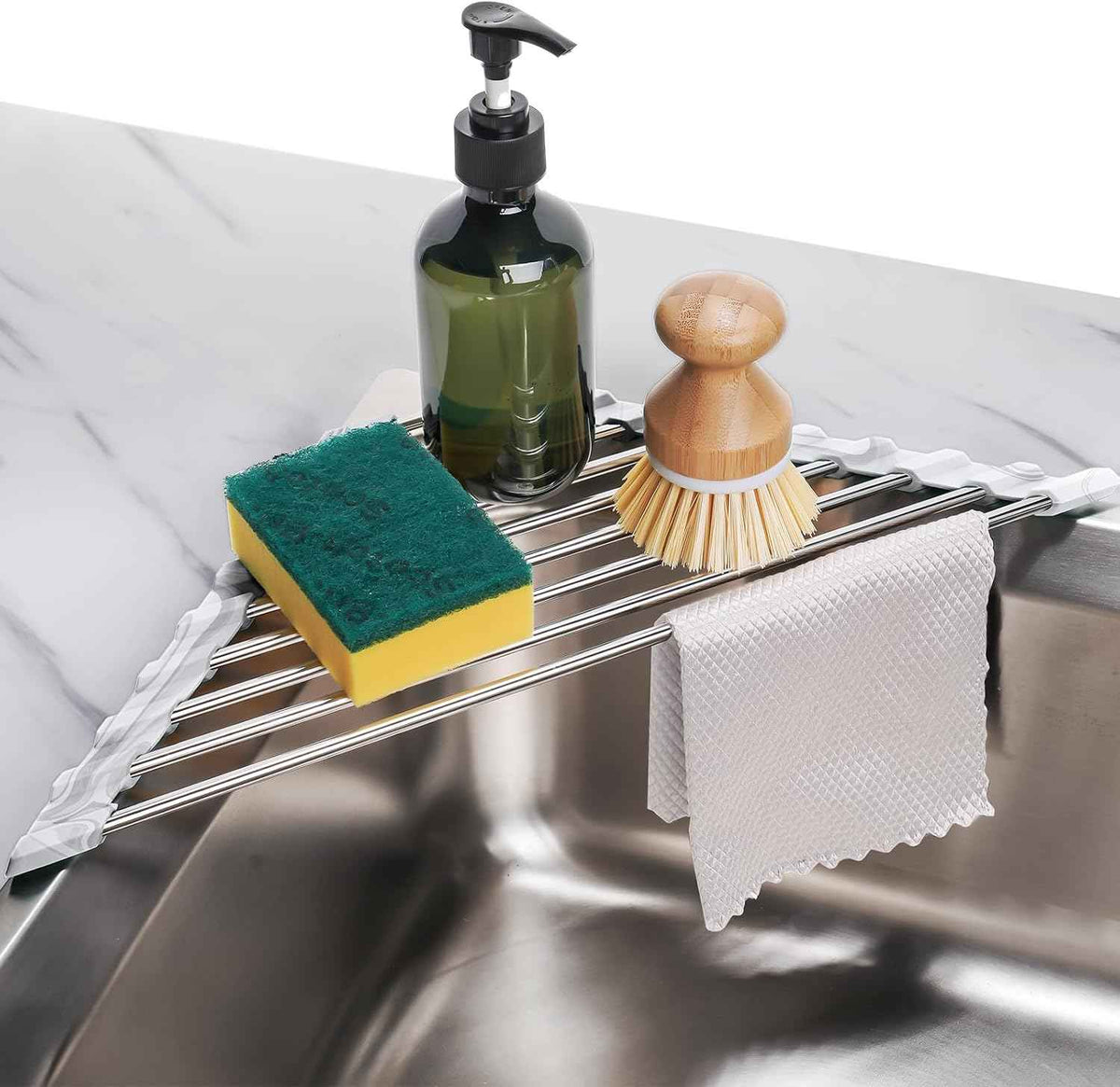 Tomorotec Marble Triangle Roll-Up Dish Drying Rack, Small