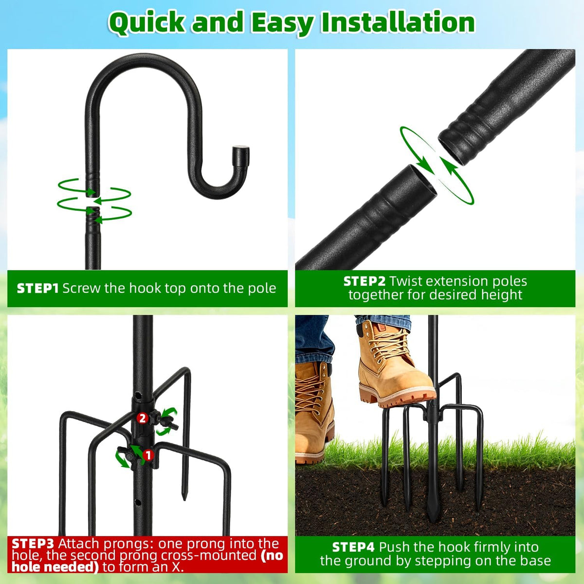 Adjustable Bird Feeder Pole with Shepherd Hook – Up to 78 in