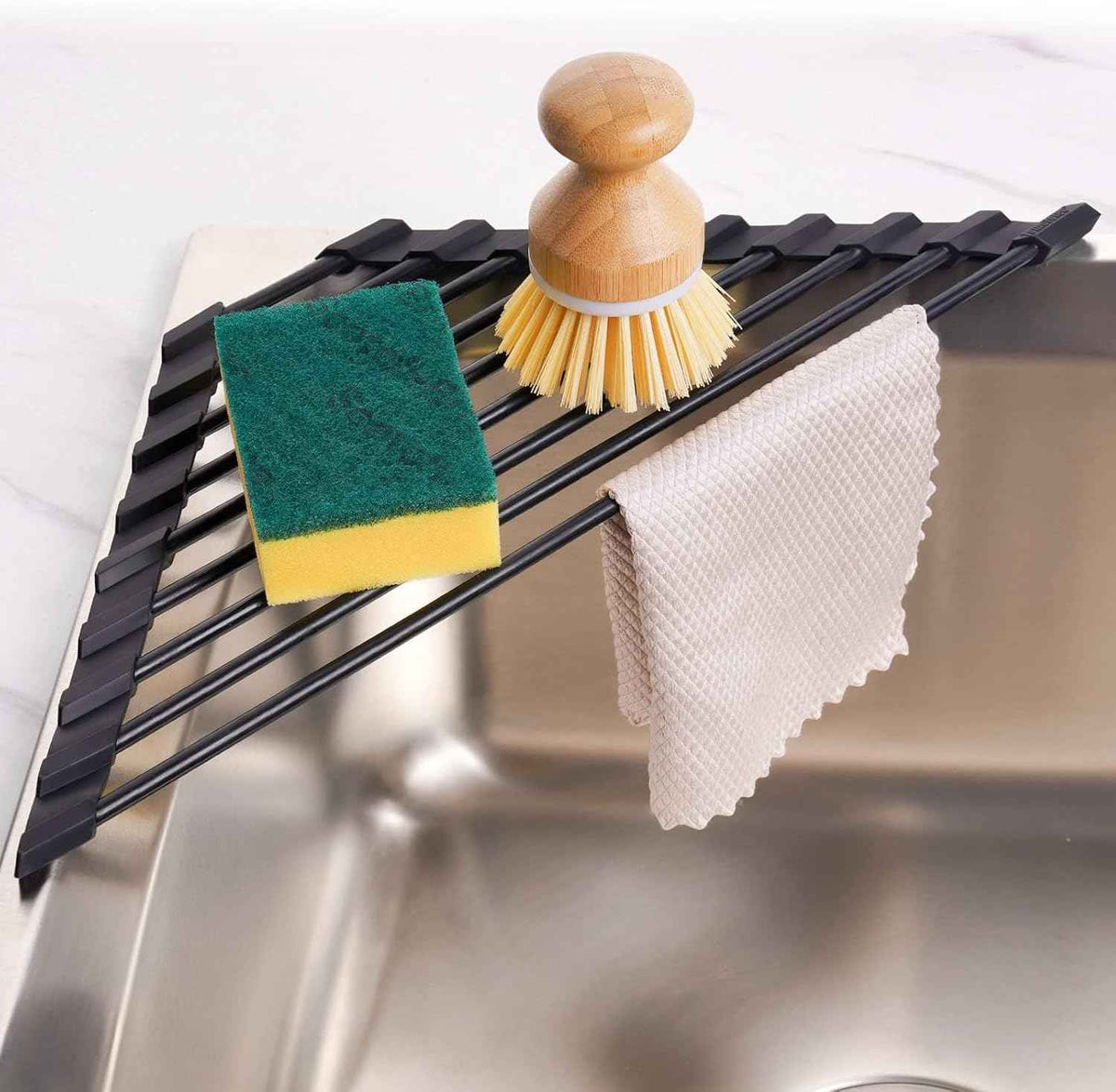 Tomorotec 304 Stainless Steel Roll Up Dish Rack, Black
