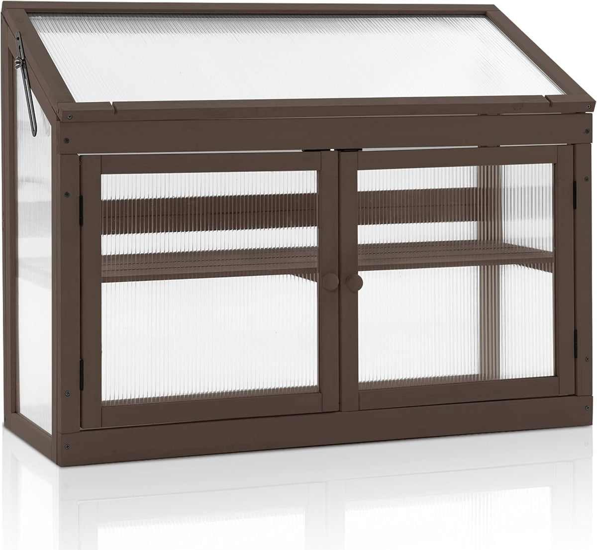 MCombo 2-Tier Wooden Cold Frame Garden Greenhouse Raised Flower Planter Shelf Bed Protection 6057-0160 (Brown)