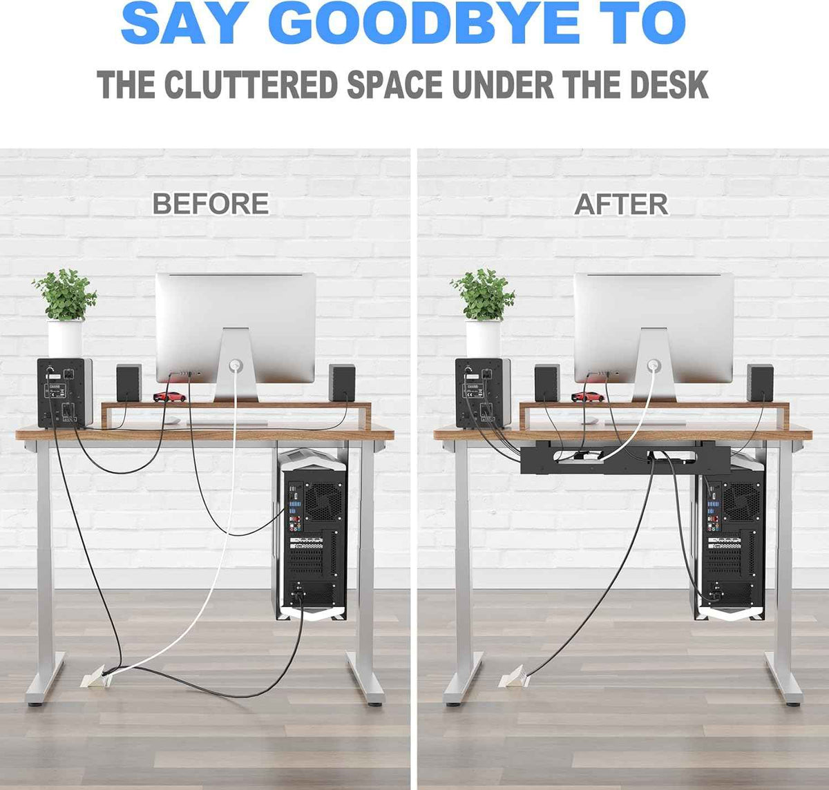 2-Pack Adjustable Under-Desk Cable Trays – Open-Metal Cord and Power-Strip Organizers