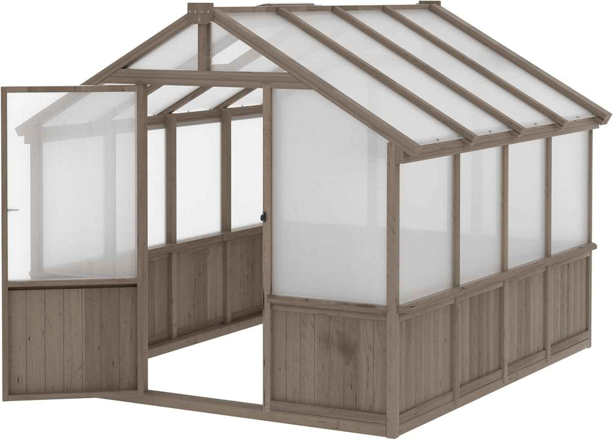 BlueWish 8x8 FT Greenhouses for Outdoors, Cedar Green House with 6MM Polycarbonate Panel, Greenhouse Kit with Adjustable Vent & Lockable Door, Walk-in Greenhouse for Outside, Garden, Backyard