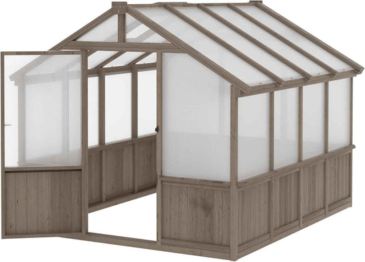 BlueWish 8x8 FT Greenhouses for Outdoors, Cedar Green House with 6MM Polycarbonate Panel, Greenhouse Kit with Adjustable Vent & Lockable Door, Walk-in Greenhouse for Outside, Garden, Backyard