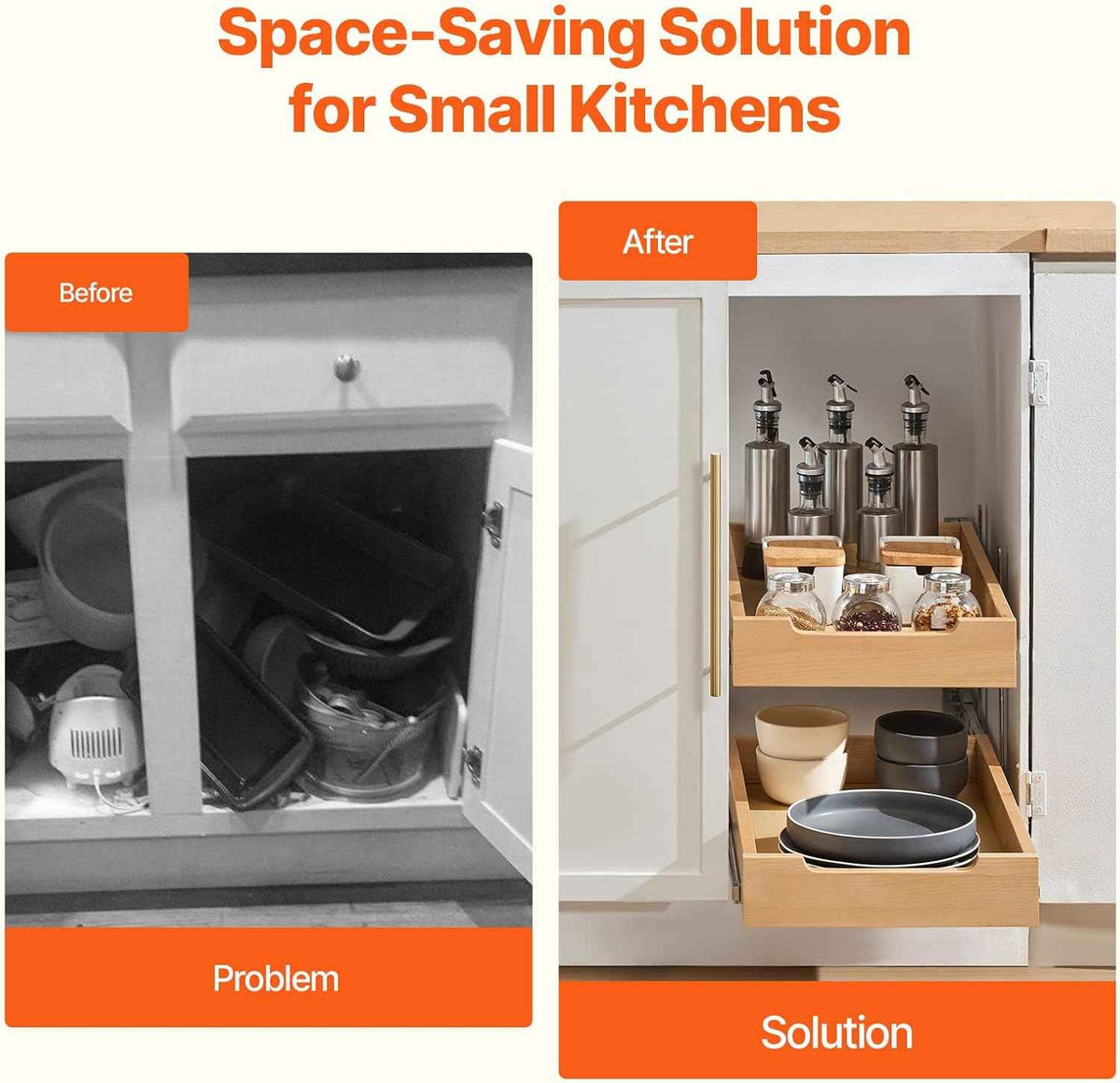 VEVOR 2-Tier Pull-Out Cabinet Organizer, 14" W x 21" D