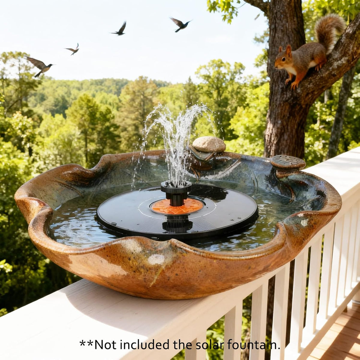 Ceramic Bird Bath and Feeder, Heavy Duty 12.5-Inch Ground Feeding Bowl, Wildlife Water Station for Squirrel Rabbit Bird Bee - Garden, Yard, Balcony Décor