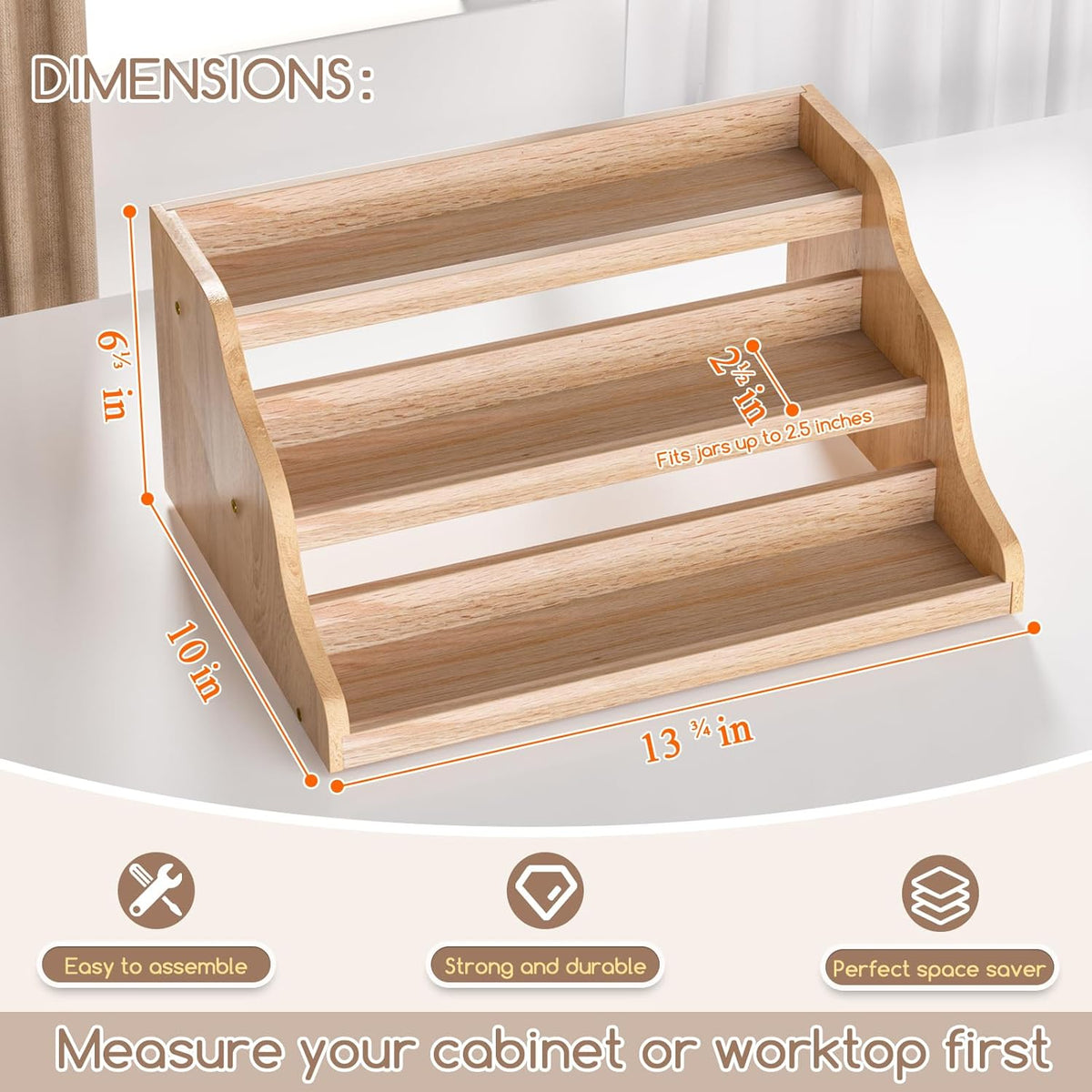 Tiered Spice Rack Organizer for Cabinet, Wooden Spice Rack for Countertop, Spice Shelf organizer Spice Organization for Cabinet - Field & Nook