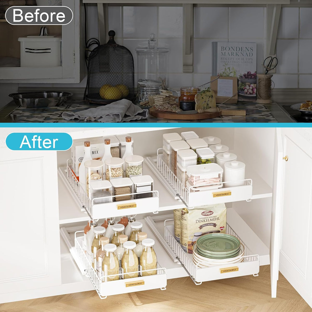 Pull Out Cabinet Organizer, 2 Pack, White
