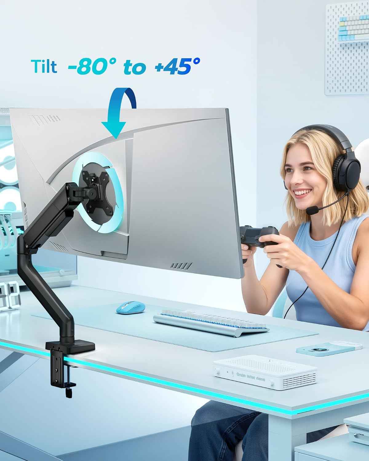 ARES WING 17-40 Inch Heavy Duty Monitor Arm, Black | Fully Adjustable Monitor Mount for Ultrawide Screens up to 26.4 lbs with Clamp/Grommet Desk Mount, 75/100 Vesa Mount