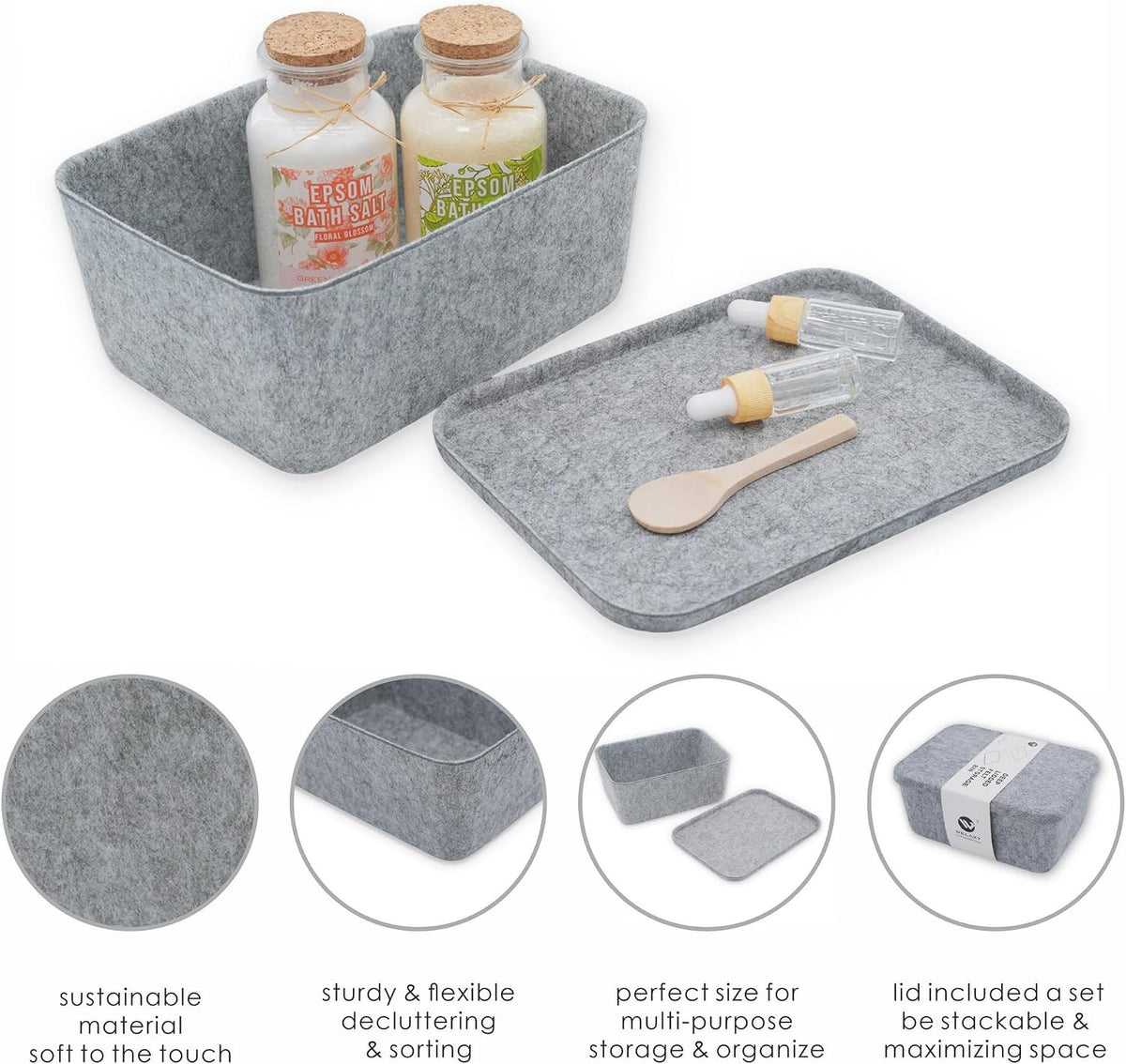 Lidded office desk drawer organizer bins Deep draw organiser Felt storage box - Field & Nook