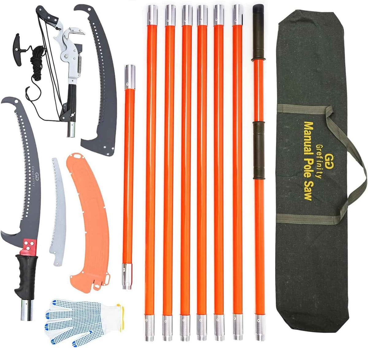 27FT Manual Pole Saw, Tree Branch Trimmer with 8-Section Fiberglass Handle, Sharp Steel Blade and Heavy-Duty Giant Pruning Scissors, Design for High Branch Trimming, Orange