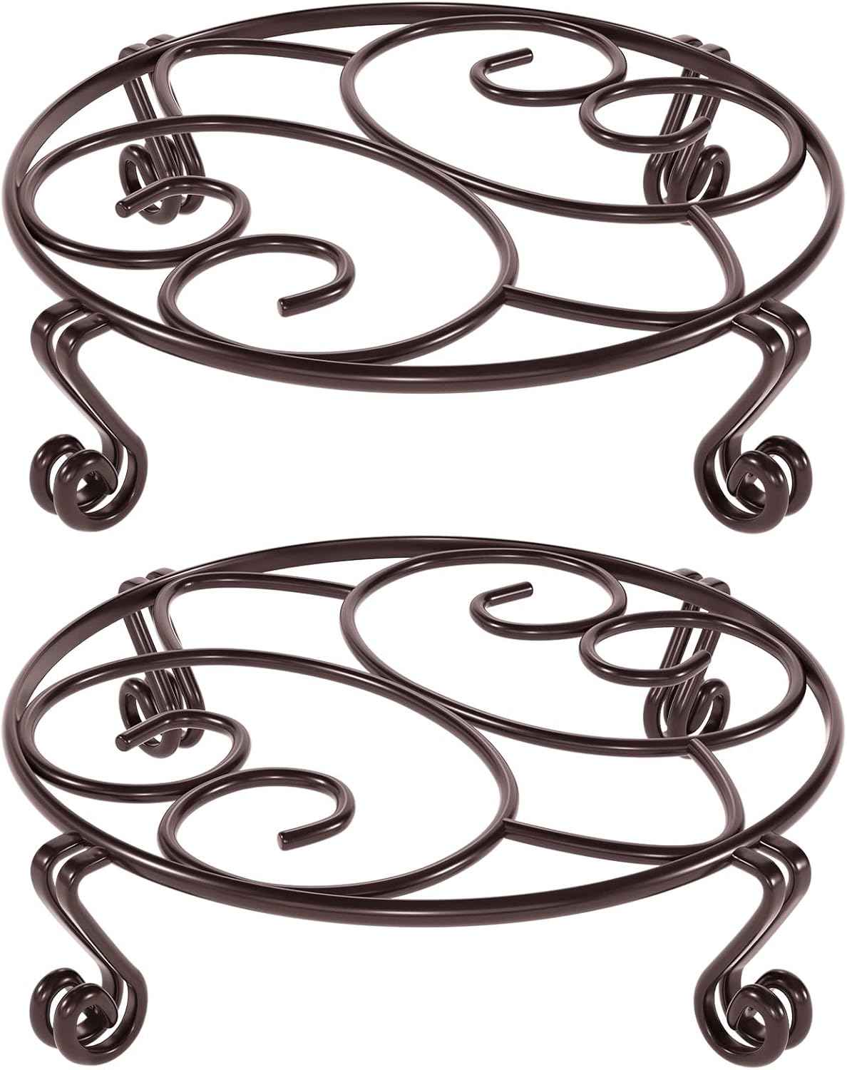 Yimobra 2 Pack Plant Stand for Flower Pot Heavy Duty Potted Holder Indoor Outdoor Metal Rustproof Iron Garden Container Round Supports Rack for Planter Bronze, Brown,11.8 Inches