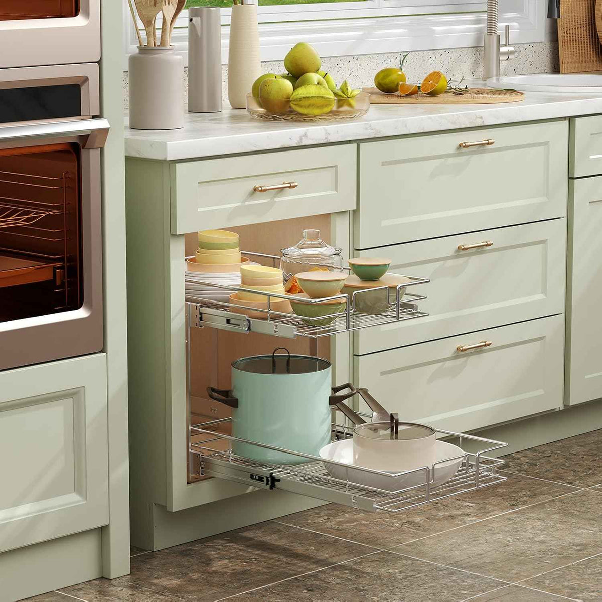 ROOMTEC 2 Tier Pull Out Cabinet Organizer, 11" W x 18" D