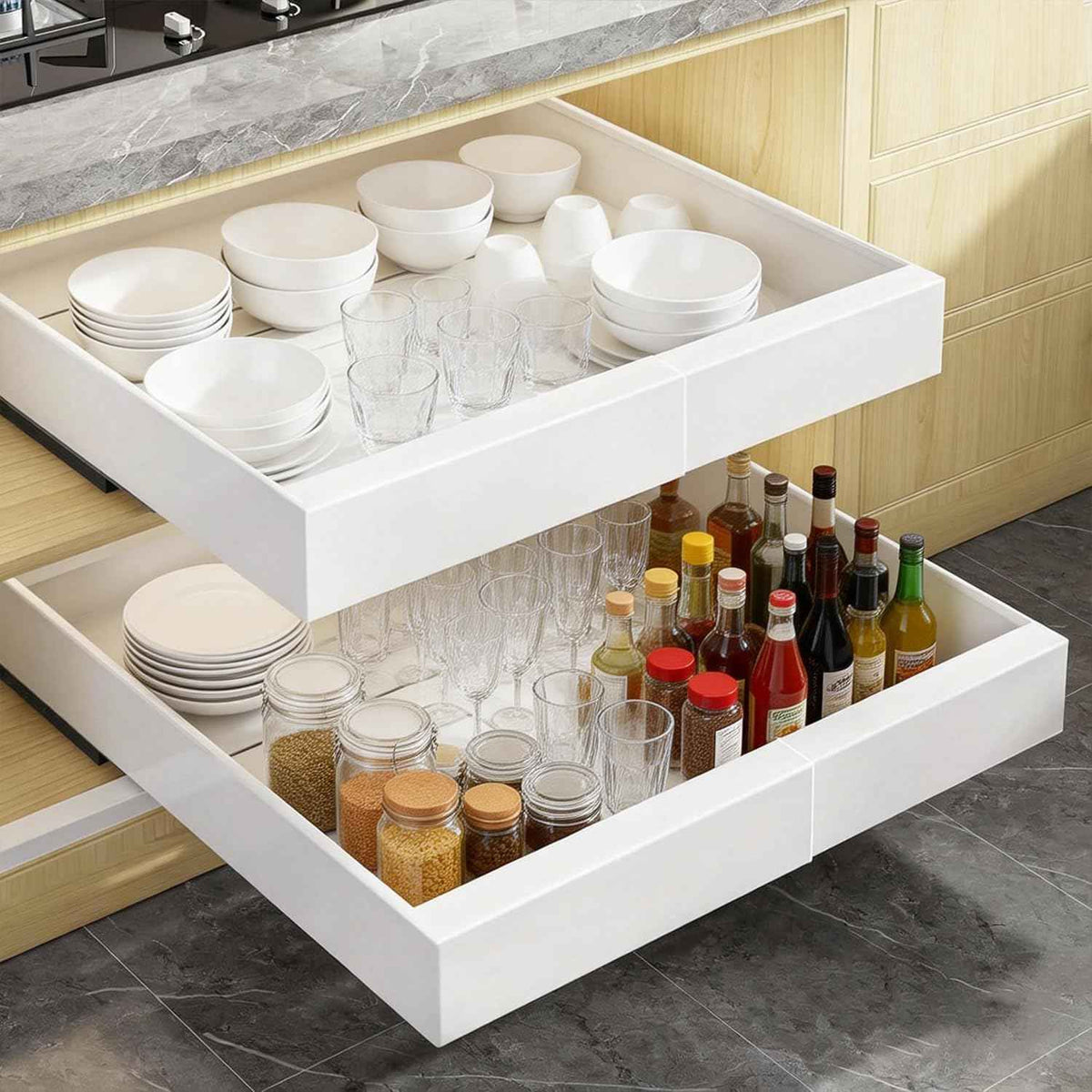 2-Pack Pull Out Cabinet Organizer, 21" Deep, 12"-22" Wide