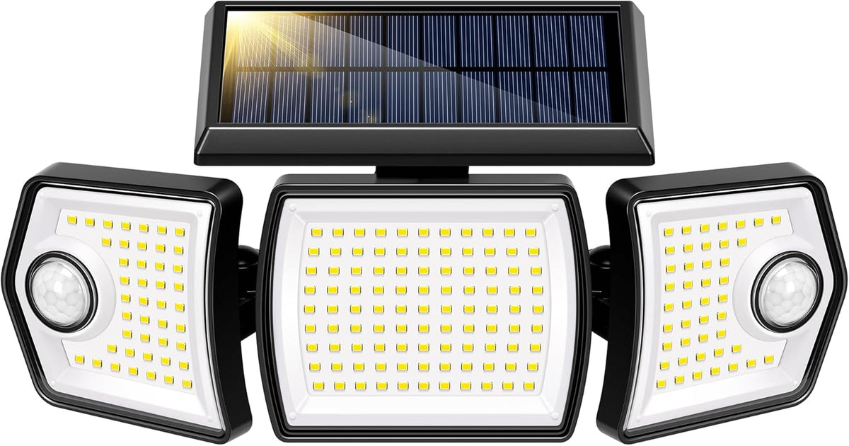 VIVOHOME Linkable Solar Flood Lights Outdoor, 2 Adjustable Motion Sensors Security Lights with 3 Heads, 2500LM, IP65 Waterproof, Solar Powered for Outside, Yard, Porch, Patio